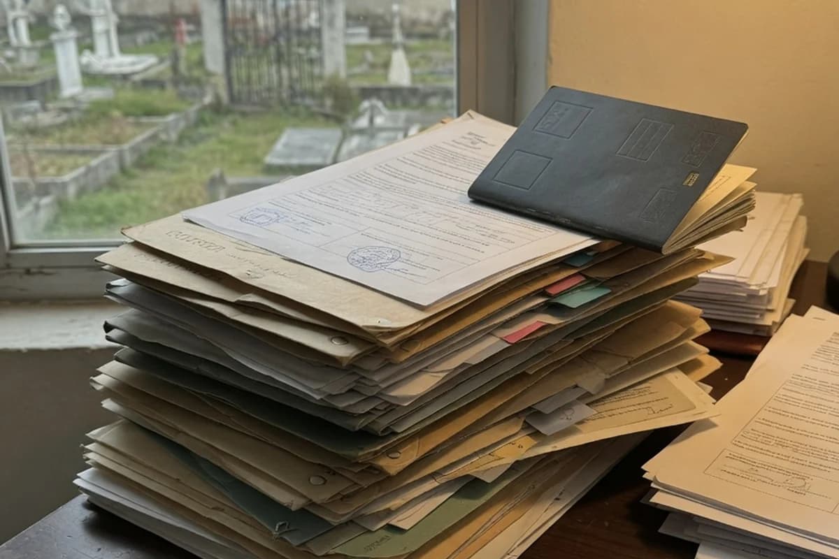 Dosar de acte consulare pe o masă de birou, Sectorul 4, București