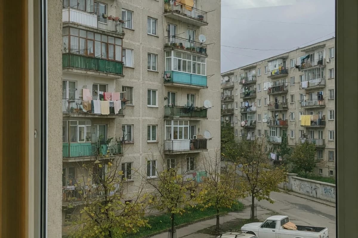 Vedere din birou spre blocuri rezidențiale bucureștene, Sectorul 5, București