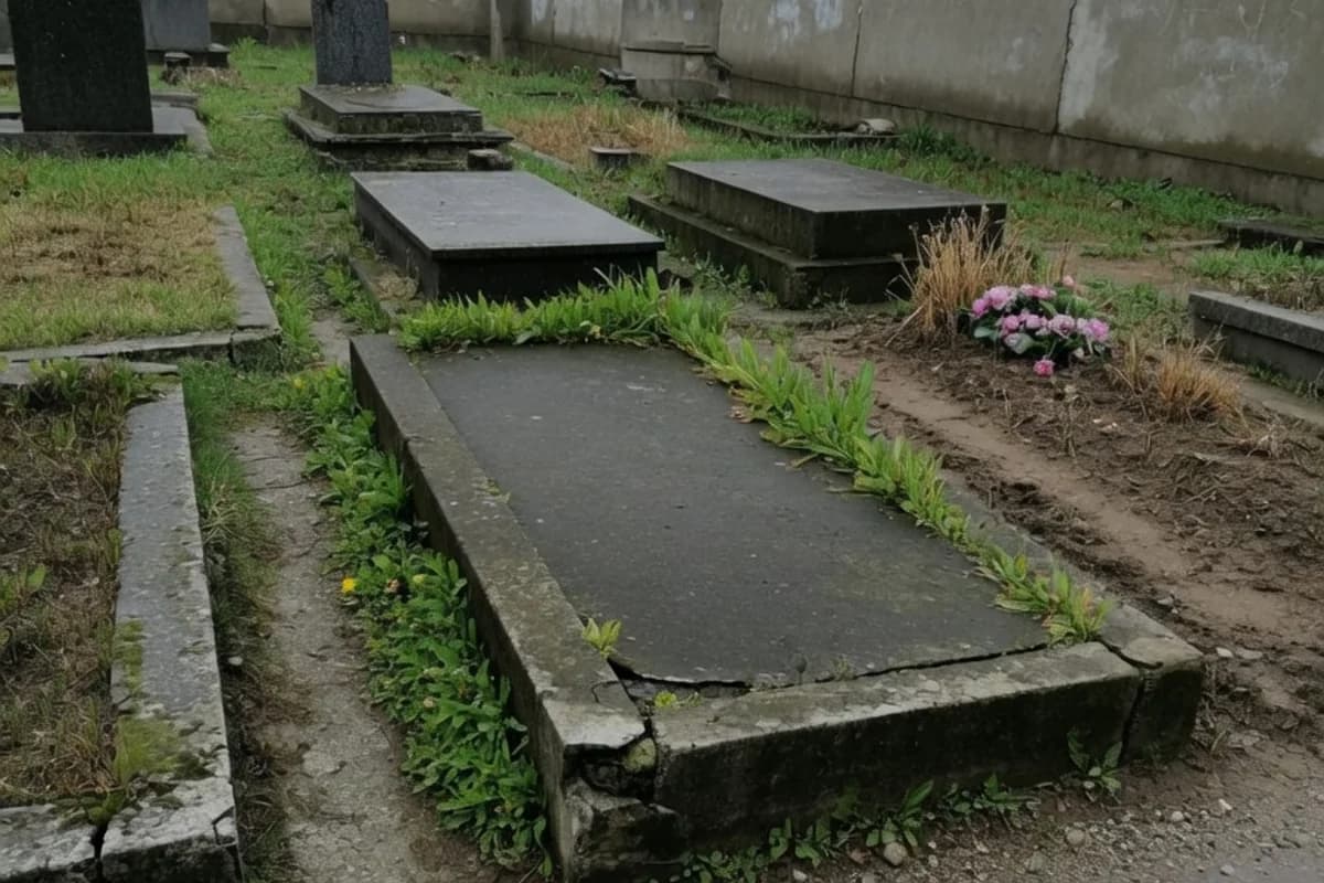 Lespede veche de mormânt, cu iarbă crescută în jur, Sectorul 5, București
