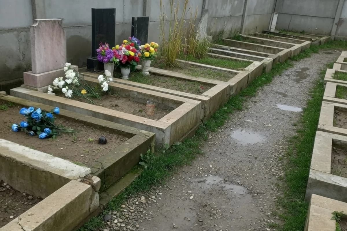 Alee uzată de cimitir municipal, cer înnorat, Sectorul 5, București