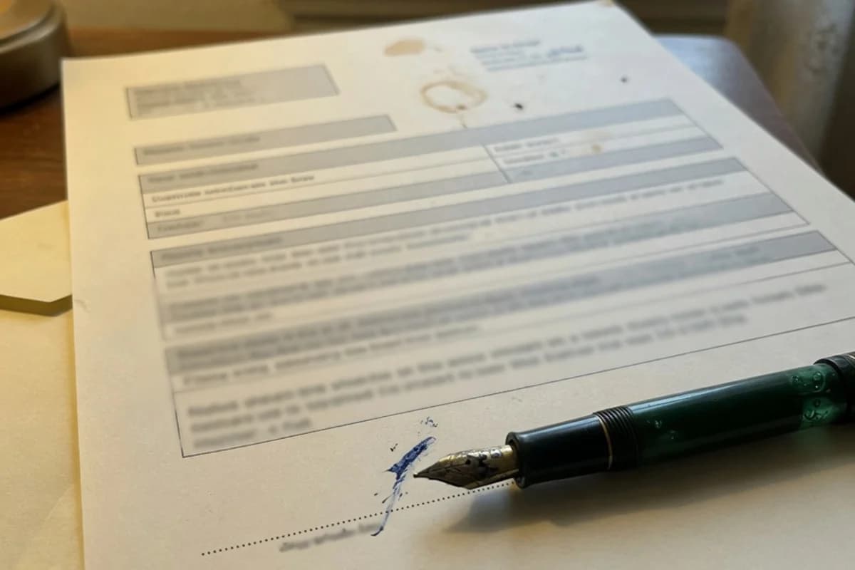 Stilou pe linia de semnătură a unui formular oficial, Sectorul 5, București