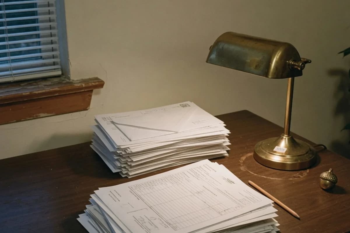 Documente și o veioză caldă pe un birou întunecat, Sectorul 5, București
