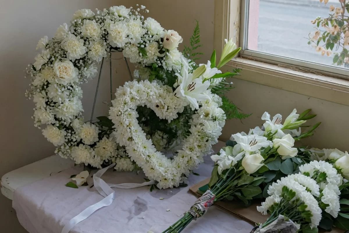 Coroane și flori funerare pregătite pentru cortegiu, Sectorul 5, București