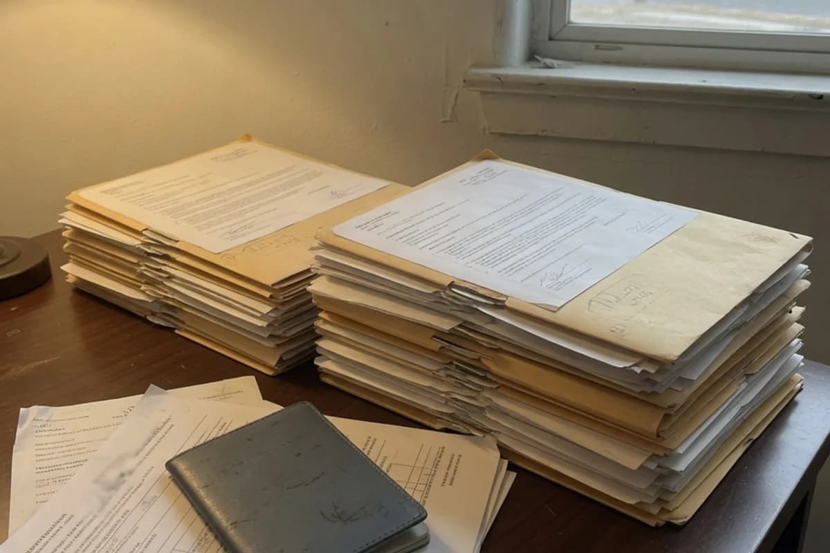 Dosar de acte consulare pe o masă de birou, Sectorul 5, București