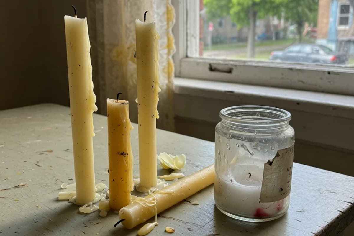 Lumânări de ceară și o candelă pe o masă de lemn, Sectorul 6, București