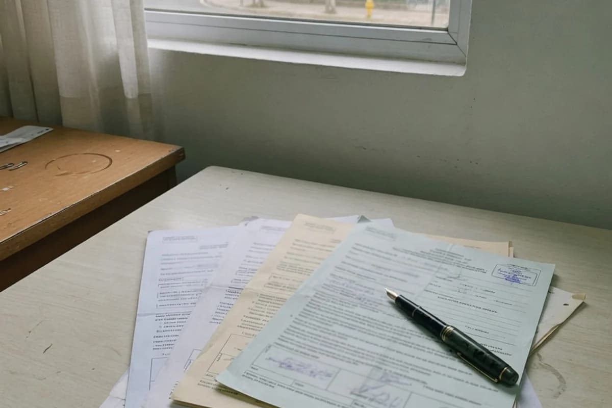 Documente împăturite și un stilou pe un birou de clinică, Sectorul 6, București