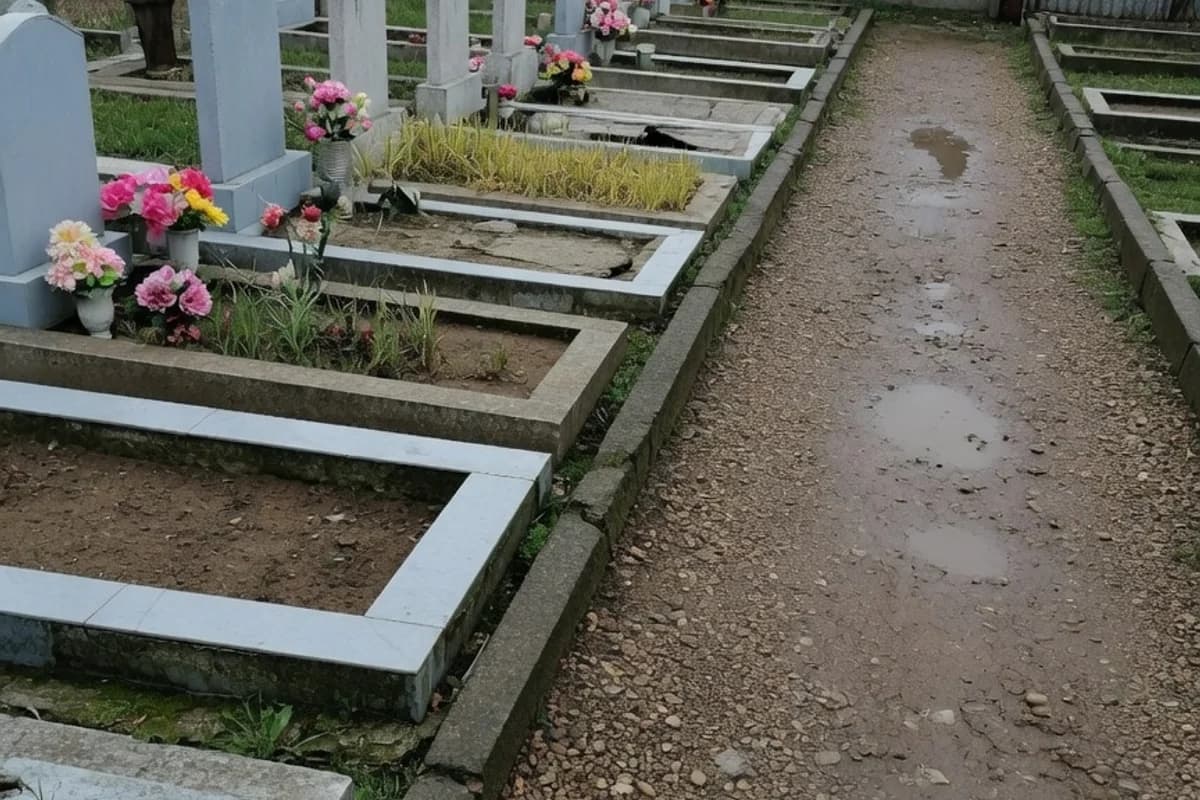 Alee uzată de cimitir municipal, cer înnorat, Sectorul 6, București