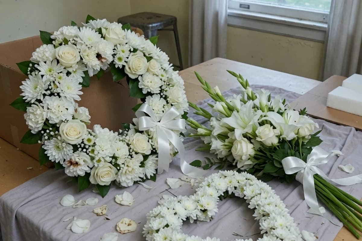 Coroane și flori funerare pregătite pentru cortegiu, Sectorul 6, București