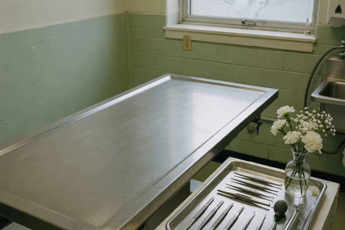 Sală de pregătire curată, cu masă de inox și instrumente ordonate, Sectorul 6, București